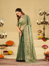 Sea Green Fendy Satin Saree with Heavy Embroidered Border | Designer Party Wear Embroidered Saree with Blouse