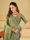 Sea Green Fendy Satin Saree with Heavy Embroidered Border | Designer Party Wear Embroidered Saree with Blouse