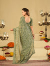 Sea Green Fendy Satin Saree with Heavy Embroidered Border | Designer Party Wear Embroidered Saree with Blouse
