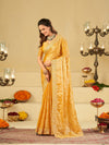 Mustard Yellow Designer Fendy Satin Saree with Heavy Embroidered Border | Premium Festive Party Wear Saree with Blouse