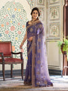 Royal Purple Fendy Satin Embroidered Saree with Floral Motifs & Zari Border | Designer Party Wear Saree with Tassels & Heavy Embroidered Blouse