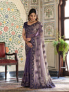 Lavender Purple Fendy Satin Embroidered Saree with Ethnic Elephant Motifs & Designer Zari Border | Festive Saree with Tassels & Heavy Embroidered Blouse
