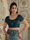 Teal Blue Fendy Satin Embroidered Saree with Ethnic Elephant Motifs & Zari Border | Designer Saree with Tassels & Heavy Embroidered Blouse