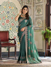 Emerald Green Fendy Satin Designer Saree with Circular Embroidery & Heavy Zari Border | Festive Party Wear Saree with Blouse