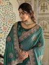 Emerald Green Fendy Satin Designer Saree with Circular Embroidery & Heavy Zari Border | Festive Party Wear Saree with Blouse