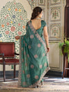 Emerald Green Fendy Satin Designer Saree with Circular Embroidery & Heavy Zari Border | Festive Party Wear Saree with Blouse