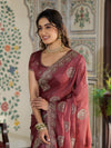 Rust Red Fendy Satin Embroidered Saree with Circular Motifs & Heavy Zari Border | Designer Saree with Tassels & Embroidered Blouse