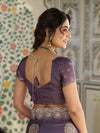 Dusty Mauve Fendy Satin Designer Saree with Zari Circular Motifs & Rich Embroidered Border | Party Wear Saree with Blouse
