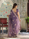 Dusty Mauve Fendy Satin Designer Saree with Zari Circular Motifs & Rich Embroidered Border | Party Wear Saree with Blouse
