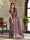 Dusty Mauve Fendy Satin Designer Saree with Zari Circular Motifs & Rich Embroidered Border | Party Wear Saree with Blouse