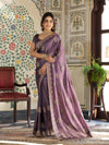 Dusty Mauve Fendy Satin Designer Saree with Zari Circular Motifs & Rich Embroidered Border | Party Wear Saree with Blouse