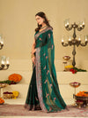 Emerald Green Designer Fendy Satin Saree with Heavy Embroidered Border | Premium Festive Party Wear Saree with Intricate Embroidery & Matching Blouse