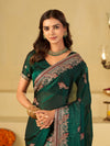 Emerald Green Designer Fendy Satin Saree with Heavy Embroidered Border | Premium Festive Party Wear Saree with Intricate Embroidery & Matching Blouse
