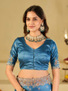 Steel Blue Banarasi Silk Saree with Heavy Embroidered Border & Rich Zari Woven Pallu | Designer Festive Wedding Saree