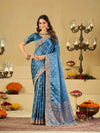 Steel Blue Banarasi Silk Saree with Heavy Embroidered Border & Rich Zari Woven Pallu | Designer Festive Wedding Saree