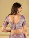 Lavender Purple Designer Fendy Satin Saree with Embroidered Leaf Motifs & Lace Border | Premium Festive Party Wear Saree with Matching Blouse