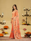 Peach Designer Fendy Satin Saree with Embroidered Leaf Motifs & Lace Border | Premium Festive Party Wear Saree with Matching Blouse