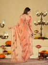 Peach Designer Fendy Satin Saree with Embroidered Leaf Motifs & Lace Border | Premium Festive Party Wear Saree with Matching Blouse