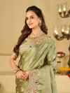 Sage Green Banarasi Silk Saree with Heavy Embroidered Scallop Border & Rich Zari Woven Pallu | Designer Wedding Festive Saree