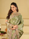 Sage Green Banarasi Silk Saree with Heavy Embroidered Scallop Border & Rich Zari Woven Pallu | Designer Wedding Festive Saree