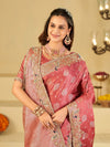 Rose Pink Banarasi Silk Saree with Heavy Embroidered Scallop Border & Rich Zari Woven Pallu | Designer Wedding Festive Saree