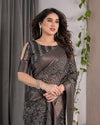 Charcoal Black Handloom Linen Saree with Ivory Tribal Bandhani Print & Zari Border | Tassel Pallu | 5.5m Saree + 0.8m Blouse