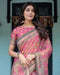 Rani Pink Handloom Cotton Saree with Yellow Floral Print & Royal Horse Pallu