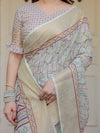 Pastel Grey Geometric Printed Handloom Cotton Saree with Woven Zari Border & Ethnic Pallu