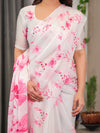 White Satin Georgette Pink Floral Printed Saree with Attached Blouse – Buy Online | Shree Roop