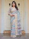 Beige Multicolour Tribal Printed Handloom Cotton Saree with Woven Zari Border & Ethnic Pallu