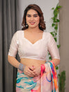 Ivory Satin Georgette Multicolor Abstract Floral Saree with Attached Blouse – Buy Online