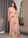 Peach Satin Georgette Floral Printed Saree with Attached Blouse – Buy Online | Shree Roop