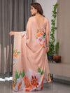 Peach Satin Georgette Floral Printed Saree with Attached Blouse – Buy Online | Shree Roop