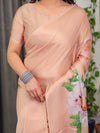 Peach Satin Georgette Floral Printed Saree with Attached Blouse – Buy Online | Shree Roop