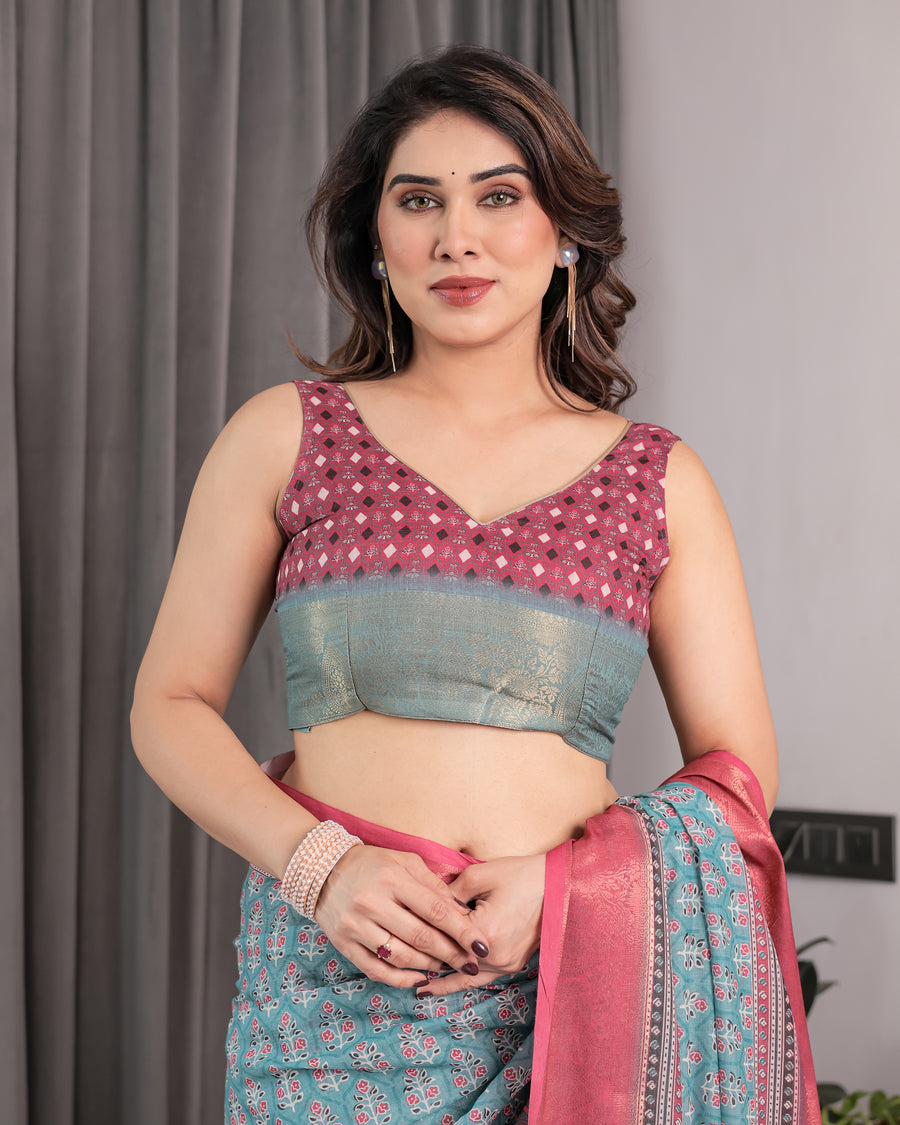 Graceful Green & Beige Saree with Exquisite Floral Prints – Perfect for Weddings & Festive Wear
