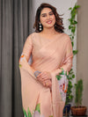 Peach Satin Georgette Floral Printed Saree with Attached Blouse – Buy Online | Shree Roop