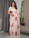 Blush Peach Satin Georgette Floral Printed Saree with Attached Blouse – Buy Online | Shree Roop