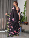 Black Satin Georgette Lotus Floral Printed Saree with Attached Blouse – Buy Online | Shree Roop