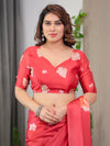 Coral Red Satin Georgette Floral Printed Saree with Attached Blouse – Buy Online | Shree Roop