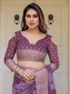 Wine Purple Handloom Cotton Floral Printed Saree with Zari Border & Tassels – Traditional Festive Wear