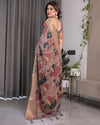 Dusty Mauve Saree with Madhubani Fish Motifs & Antique Zari Border | Cultural Art Digital Print | 5.5m Saree + 0.8m Blouse Piece