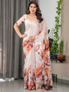 Ivory White Botanical Floral Satin Georgette Saree | Multicolor Tropical Flowers – Buy Online