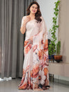 Ivory White Botanical Floral Satin Georgette Saree | Multicolor Tropical Flowers – Buy Online