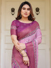 Rose Pink & Magenta Handloom Cotton Floral Printed Saree with Zari Border & Tassels – Traditional Ethnic Wear