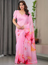 Blush Pink Satin Georgette Abstract Floral Printed Saree with Attached Blouse – Buy Online