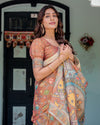 Terracotta Handloom Cotton Saree with Blooming Floral Print & Madhubani Fish Pallu