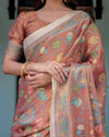 Terracotta Handloom Cotton Saree with Blooming Floral Print & Madhubani Fish Pallu