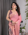 Peach Handloom Cotton Saree with Illustrated Story Panel Prints & Zari Border | Artistic Ethnic Wear | 5.5m Saree + 0.8m Blouse Piece