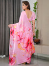 Blush Pink Satin Georgette Abstract Floral Printed Saree with Attached Blouse – Buy Online