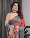 Multicolor Handloom Cotton Saree with Rajasthani Folk Dance Digital Print & Contrast Zari Border | Artistic Cultural Drape | 5.5m Saree + 0.8m Blouse
